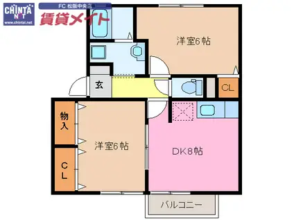 コスモスハウス H棟(2DK/1階)の間取り写真