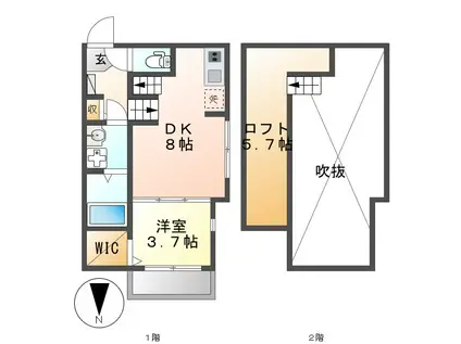 ハーモニーテラス七番町(1DK/2階)の間取り写真