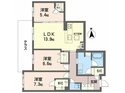フレシア天王寺(3LDK/1階)の間取り写真