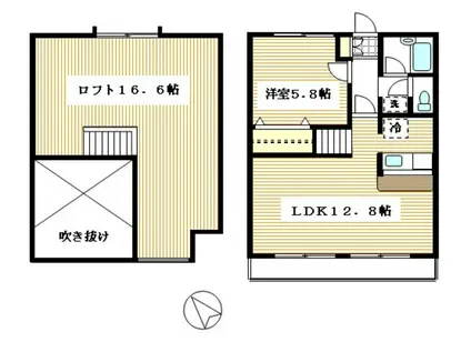 ハイブリッヂ(1LDK/2階)の間取り写真
