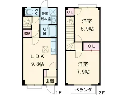 クレストビレッジI(2LDK/1階)の間取り写真