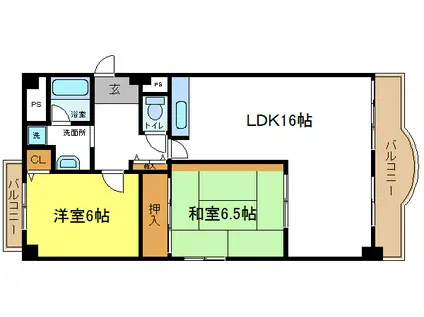 サンウッズ(2LDK/6階)の間取り写真
