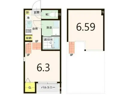 ハーモニーテラス東仙台V(1K/1階)の間取り写真