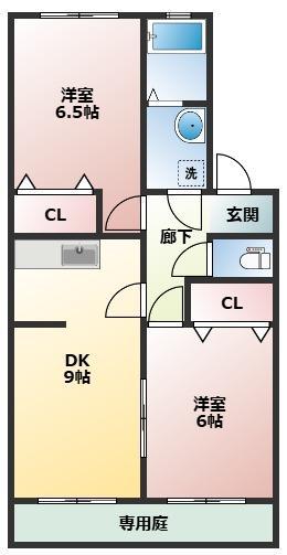 フォーシーズンズ秋(2DK/1階)の間取り写真