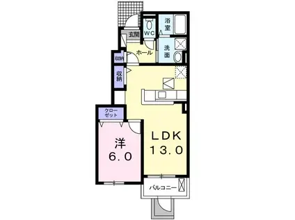 ファミールあかね(1LDK/1階)の間取り写真