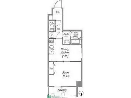 ペアパレス六町環七北通(1DK/4階)の間取り写真