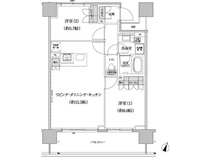 パークハビオ渋谷本町レジデンス(2LDK/7階)の間取り写真