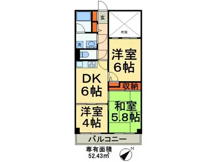 ライオンズヒルズ松戸(3DK/3階)の間取り写真