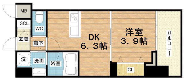ヴィーナス今里(1DK/5階)の間取り写真