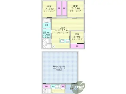 GARAGE VILLA SHIVERS A(3LDK/2階)の間取り写真