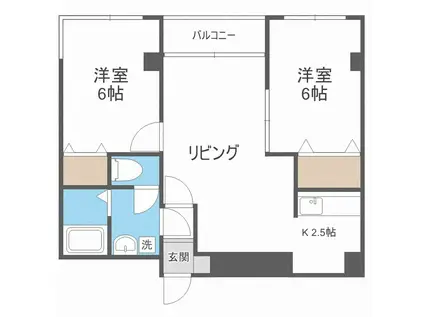 カルフール麻生(2LDK/2階)の間取り写真