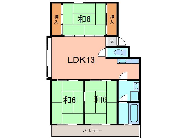 百石マンション2号館(3LDK/3階)の間取り写真