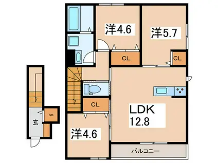 小田急江ノ島線 湘南台駅 徒歩13分 2階建 築3年(3LDK/2階)の間取り写真