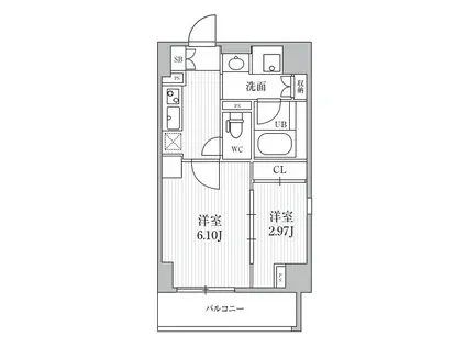 シーズンフラッツ靭本町(2K/2階)の間取り写真