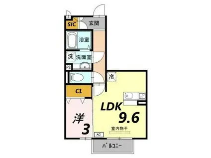 プレベール B棟(1LDK/2階)の間取り写真