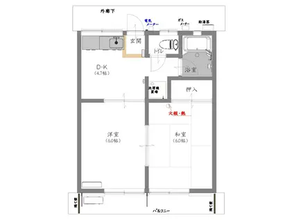 アムバッハA(2DK/1階)の間取り写真