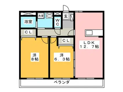 アドミール(2LDK/2階)の間取り写真