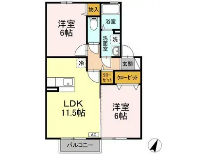 ウェルスガーデン(2LDK/2階)の間取り写真