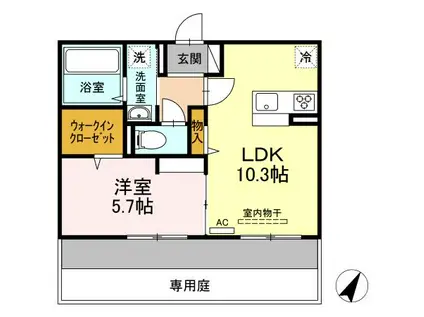 M&Mパークサイド(1LDK/1階)の間取り写真