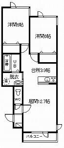 ＪＲ宗谷本線 旭川四条駅 徒歩15分 2階建 築18年(2LDK/2階)の間取り写真