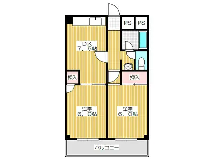 スカイハイム天神橋(2DK/4階)の間取り写真