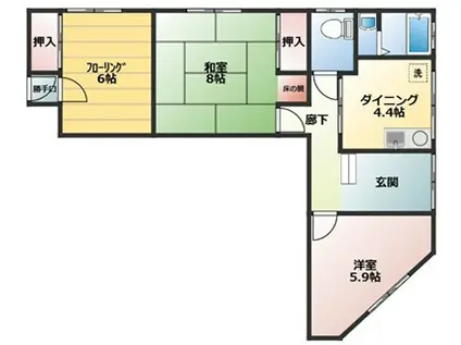 呉屋マンション(3DK/1階)の間取り写真