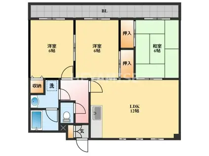 七福マンション(3LDK/6階)の間取り写真