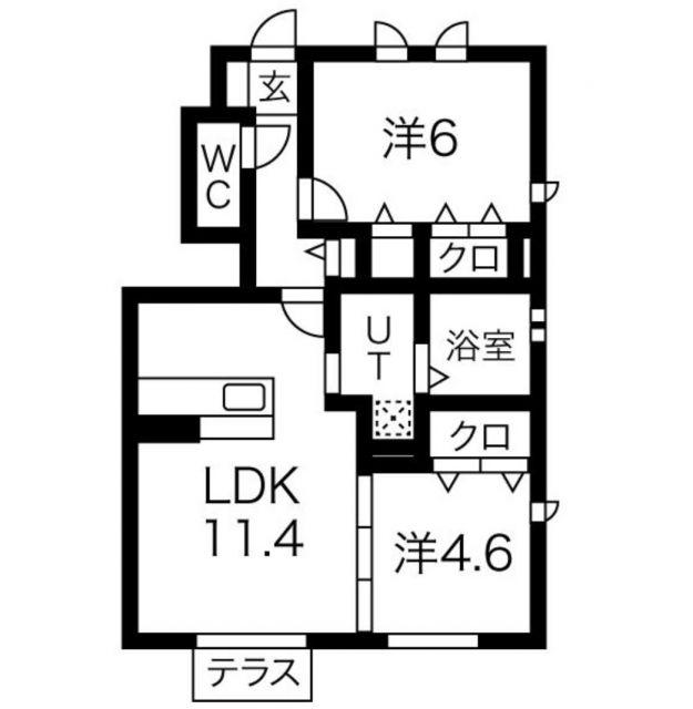 アンソレイエ ファミーユ A棟(2LDK/1階)の間取り写真