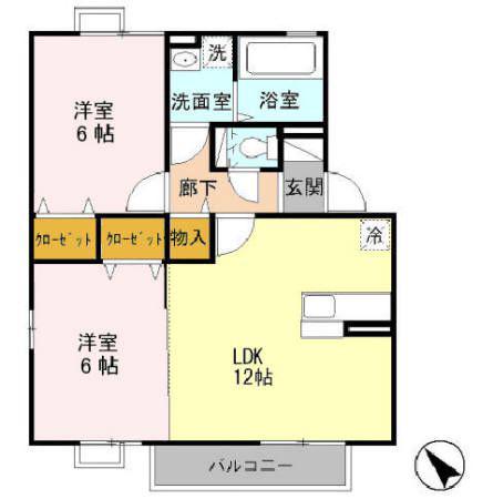 ボナール(2LDK/2階)の間取り写真