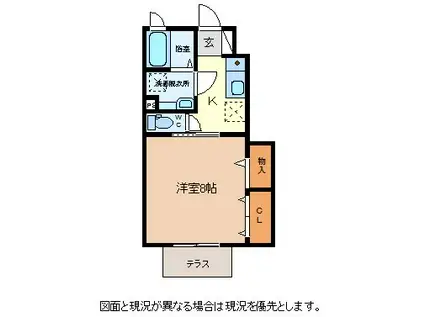 オジェ西八日町A棟(1K/1階)の間取り写真