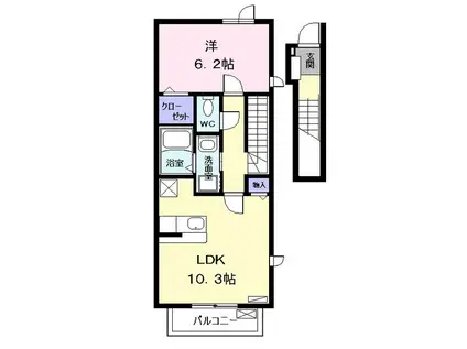 ボンヌ シャンス D(1LDK/2階)の間取り写真