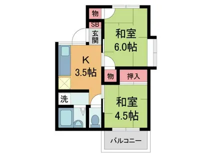 サニーホームズオザキ(2K/2階)の間取り写真