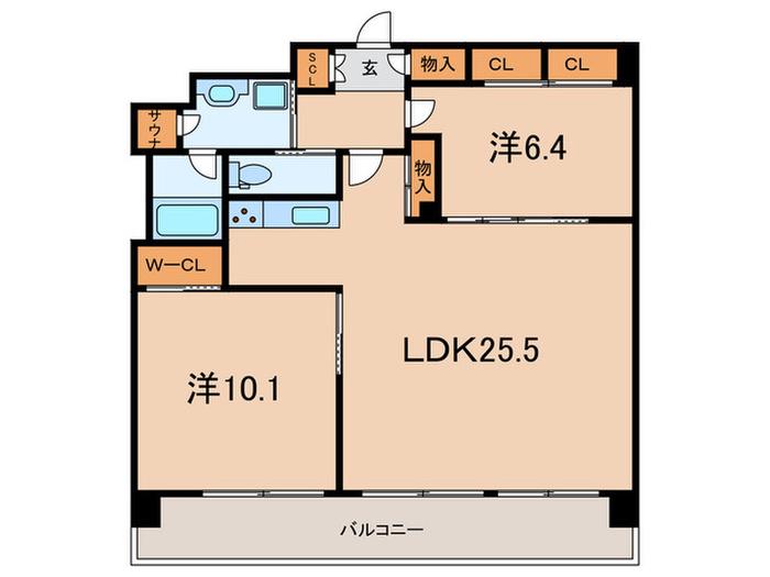 プレジオ宝塚ASIAN(2LDK/3階)の間取り写真