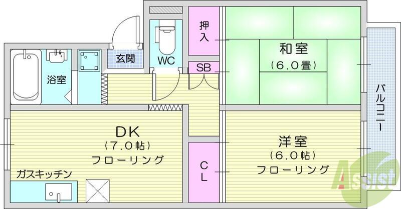 パルゾーン(2DK/1階)の間取り写真