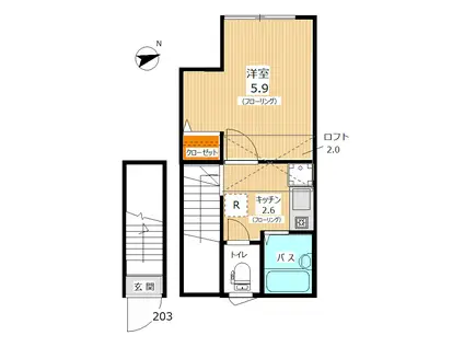 ブルーゴート葛西(1K/2階)の間取り写真