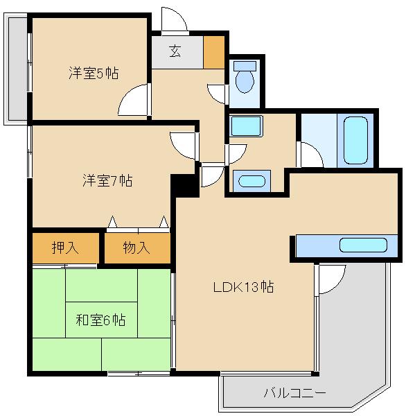 ロワール末長台(3LDK/5階)の間取り写真