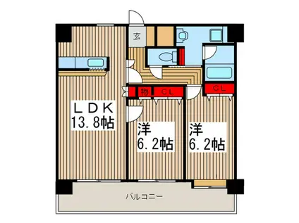 ヴィラディスレイ(2LDK/9階)の間取り写真