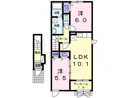 ハッピープレイス・A(2LDK/2階)の間取り写真