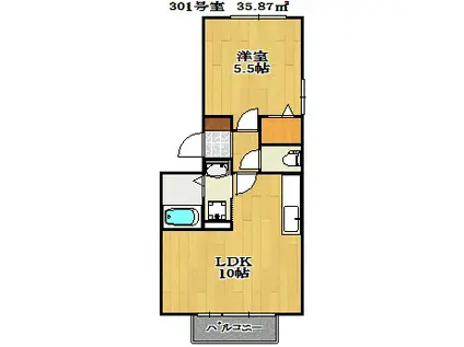 シーサイドフォレストII(1LDK/2階)の間取り写真