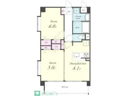 フローリッシュ(2DK/1階)の間取り写真