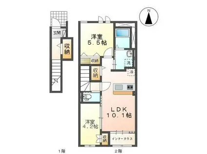 ヴァンクレール(2LDK/2階)の間取り写真