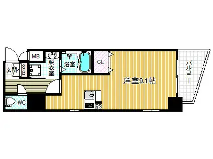 プレサンス中之島公園パークレジデンス(ワンルーム/11階)の間取り写真