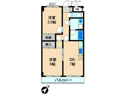 メゾンドール諏訪坂(2DK/1階)の間取り写真