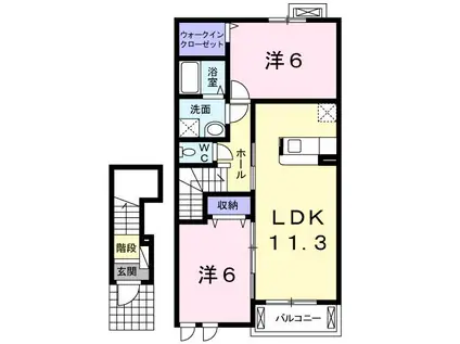 アンジュB 田沼町(2LDK/2階)の間取り写真