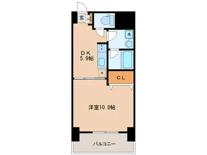 ウエストパーク支倉(1DK/2階)の間取り写真