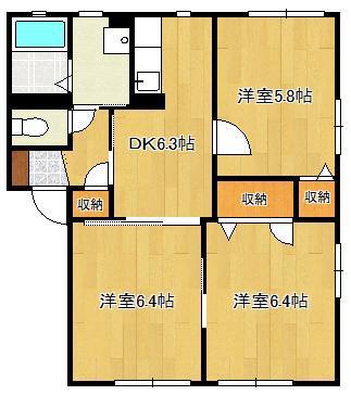 アメニティ 21A(3DK/1階)の間取り写真