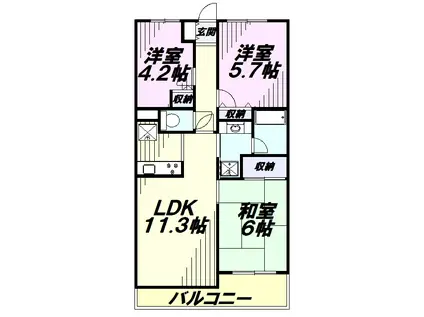 コスモ拝島(3LDK/4階)の間取り写真