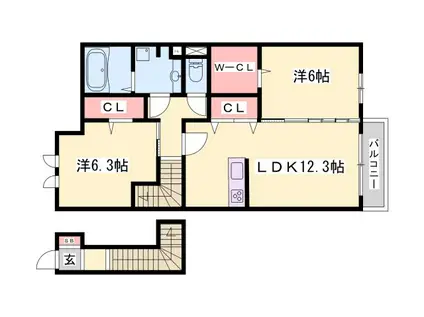 ローヤルヴィラ勝原(2LDK/2階)の間取り写真