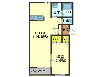 グランメール本通I(1LDK/3階)の間取り写真