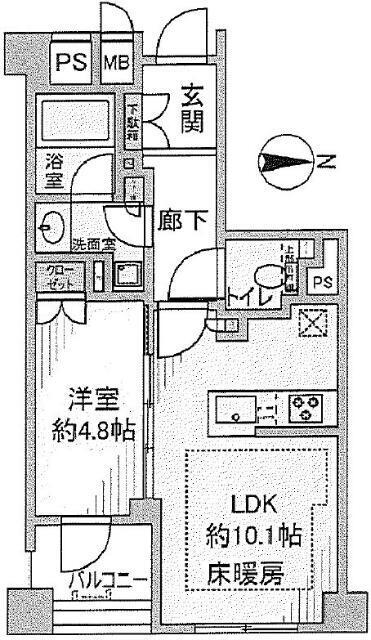 ジオ新宿百人町(1LDK/4階)の間取り写真